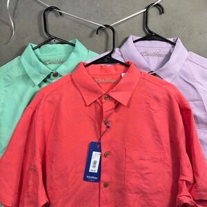 Caribbean Button Down Shirt Mens XL Berry Pink Tropical Jacquard Lot 3 MSRP 49